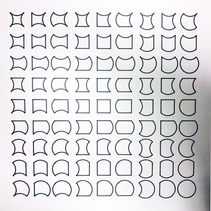 4 trits squares, arc sides, black on white, in sequence