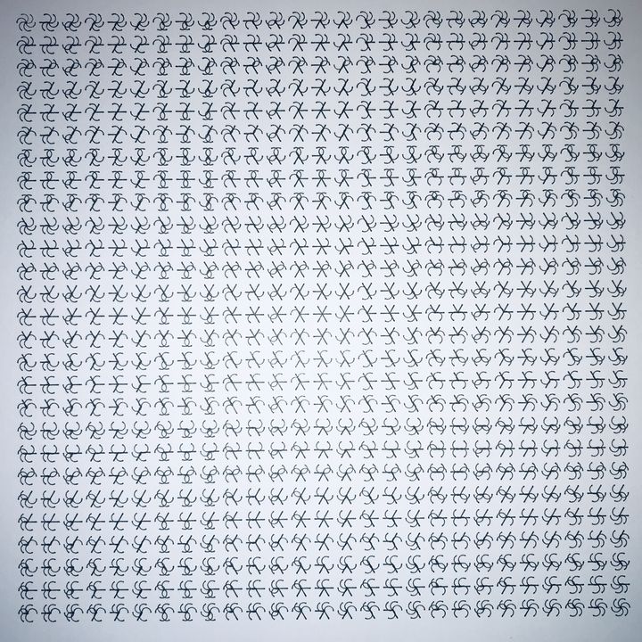 6 trits spiders, arcs, black on white, in sequence