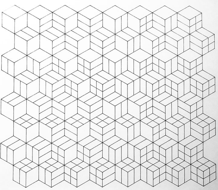 6 bits binary 3D cubes, black on white, in sequence
