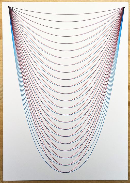 Catenary vs parabola, blue and red on white, A3